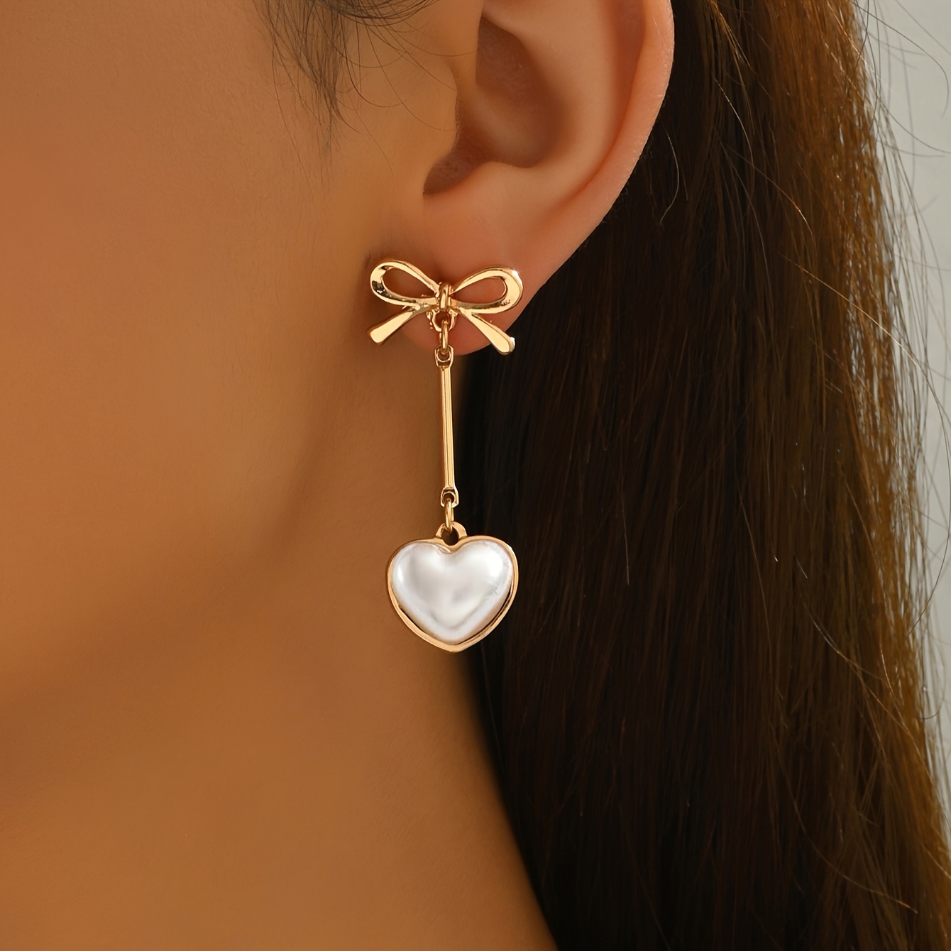 Women's Elegant Golden-Tone Heart Earrings, Everyday & Formal